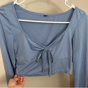 Blue Long Sleeve Crop Top